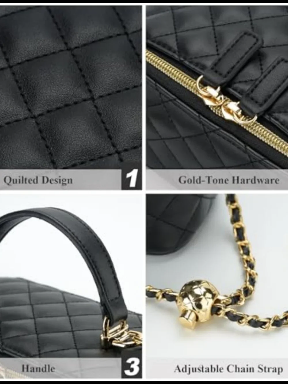 Quilted PU Vegan Leather Small Crossbody Bag with Detachable Chain